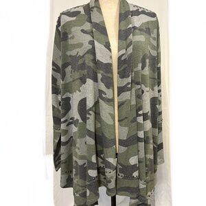 Cyrus Camo Print Lightweight Open Front Cardigan size 2X